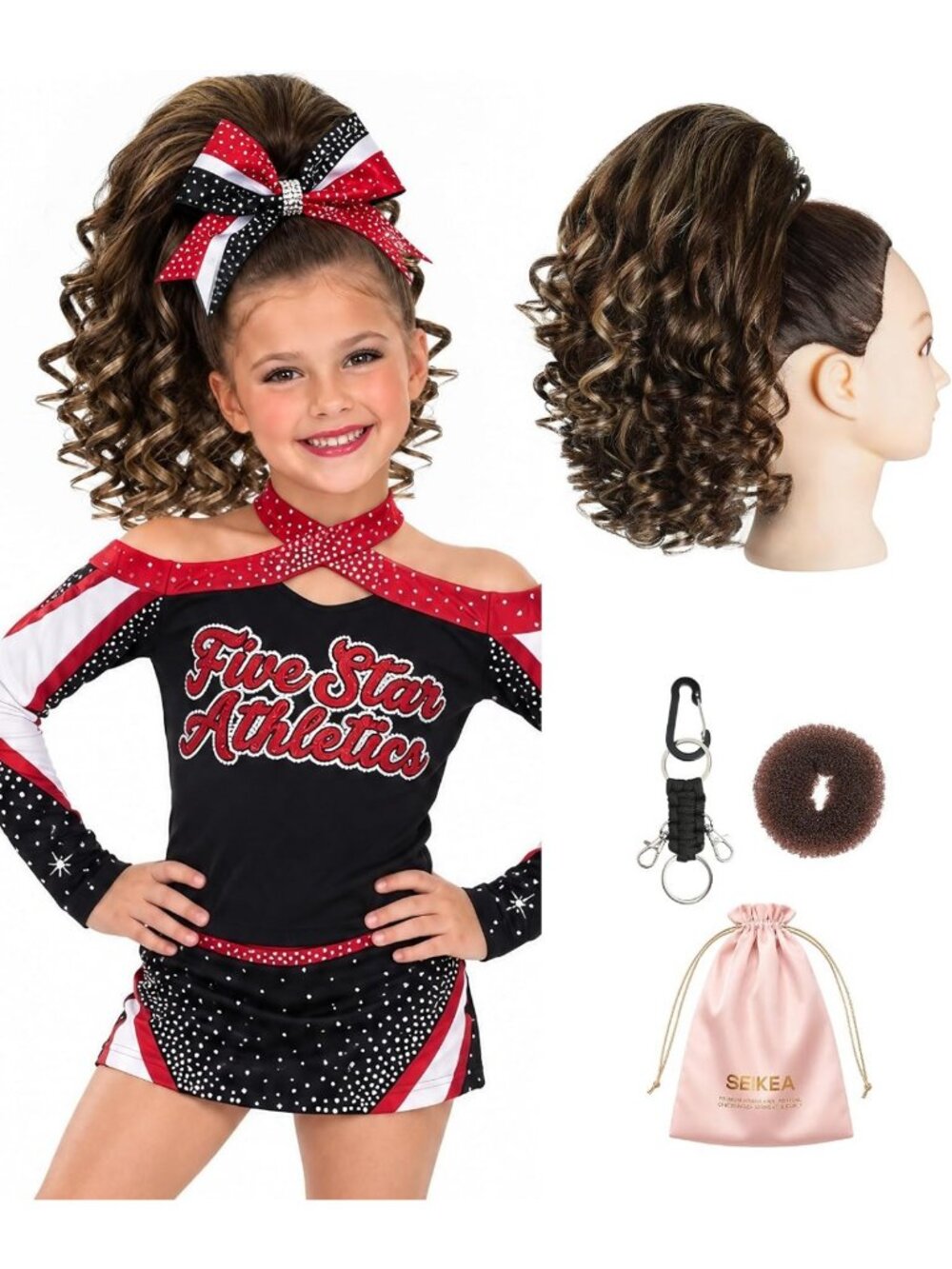 Curly Human Hair Cheer Ponytail Hair Piece
